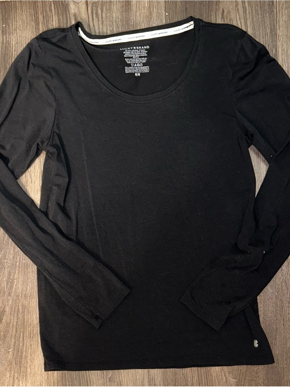 Lucky Brand Black Long Sleeve Scoop Neck Tee